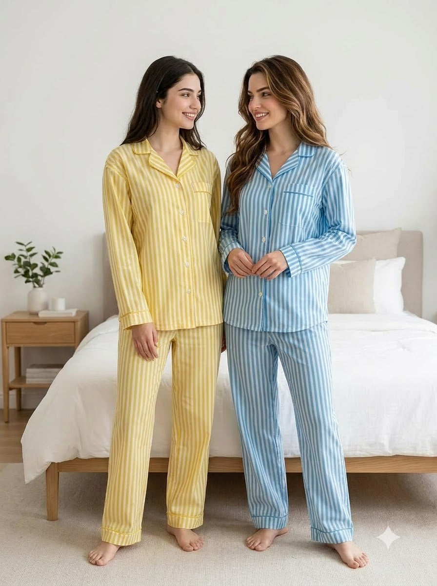 Yellow & Sky Blue Striped Pajama Duo – Pack of 2