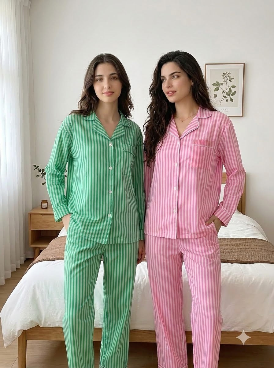 Green & Pink Striped Pajama Duo – Pack of 2