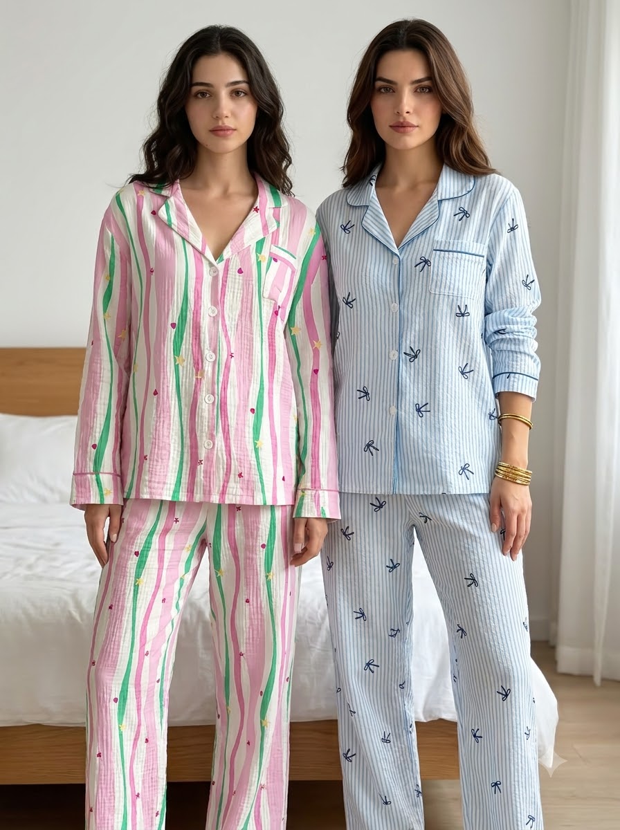 Pink Stripe & Sky Blue Bird Pajama Duo – Pack of 2