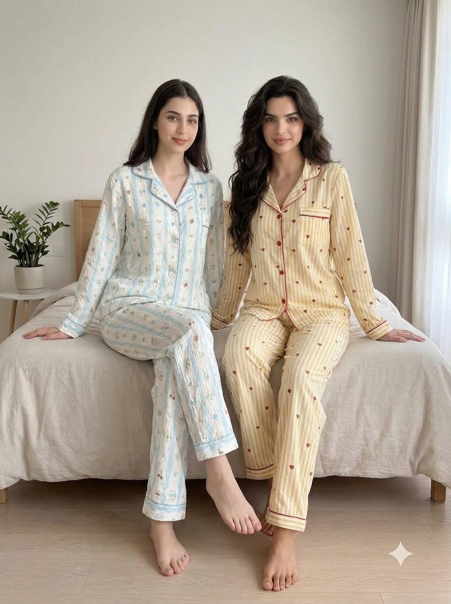 Sky Blue & Cream Heart Stripe Pajama Duo – Pack of 2