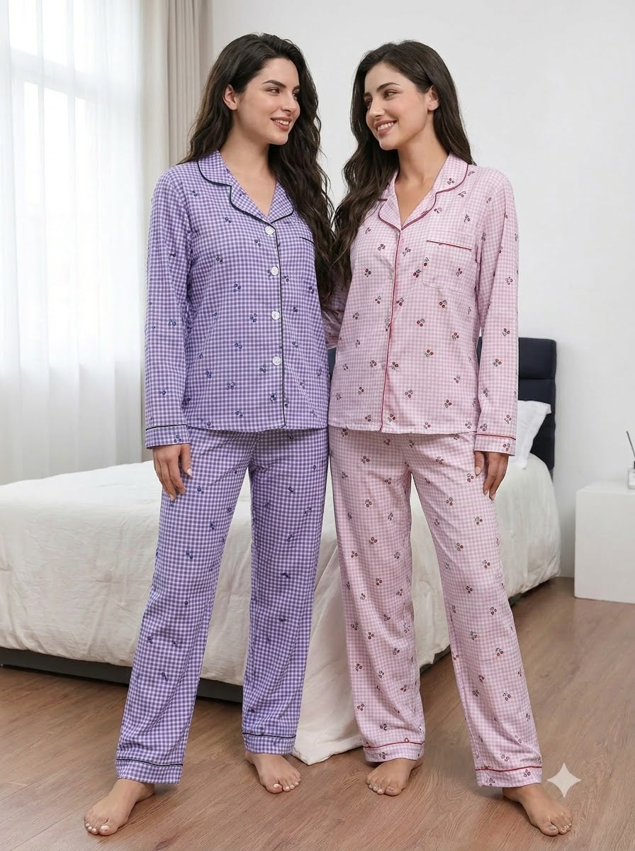 Lavender & Blush Gingham Pajama Duo – Pack of 2