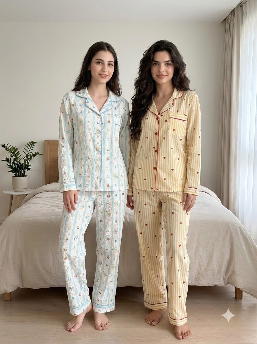 Sky Blue & Cream Heart Stripe Pajama Duo – Pack of 2