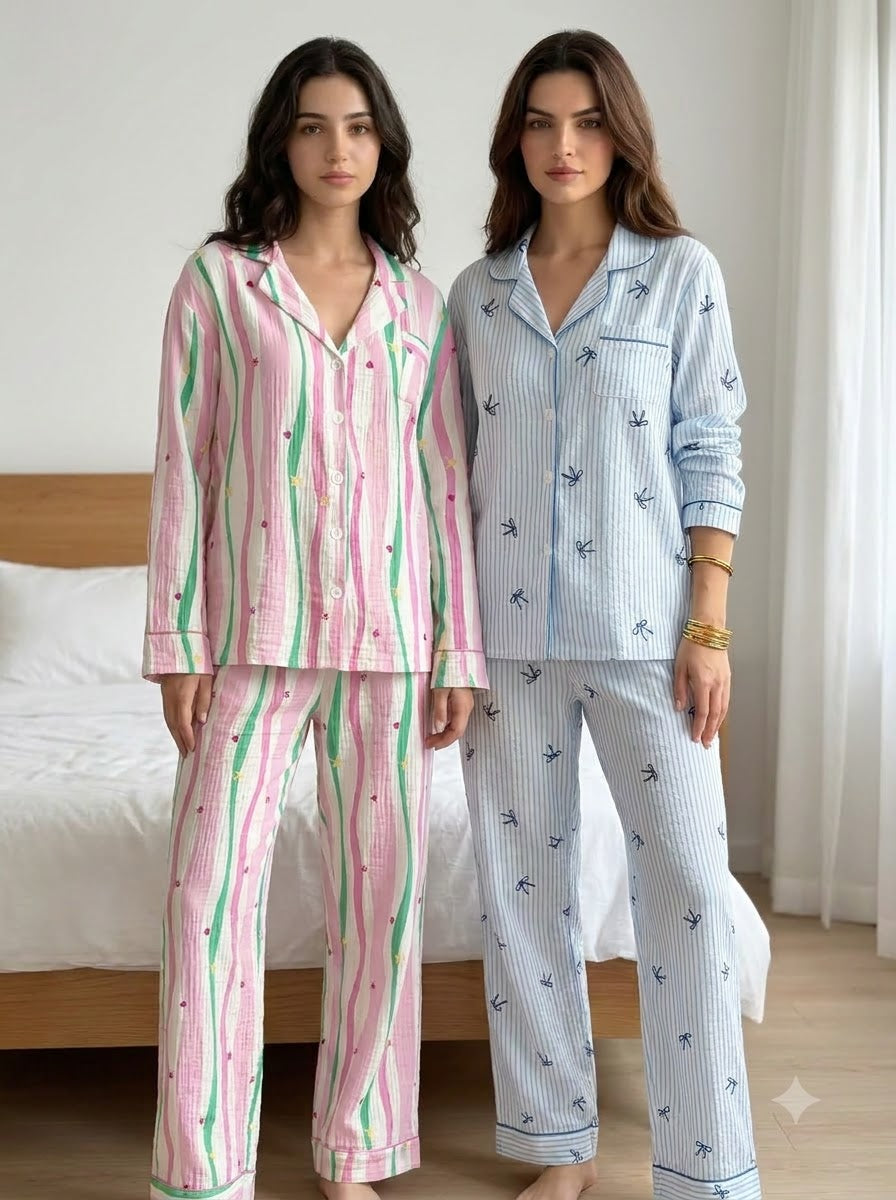 Pink Stripe & Sky Blue Bird Pajama Duo – Pack of 2