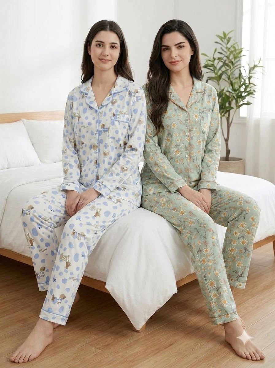 Blue Dots & Daisy Bloom Pajama Duo – Pack of 2