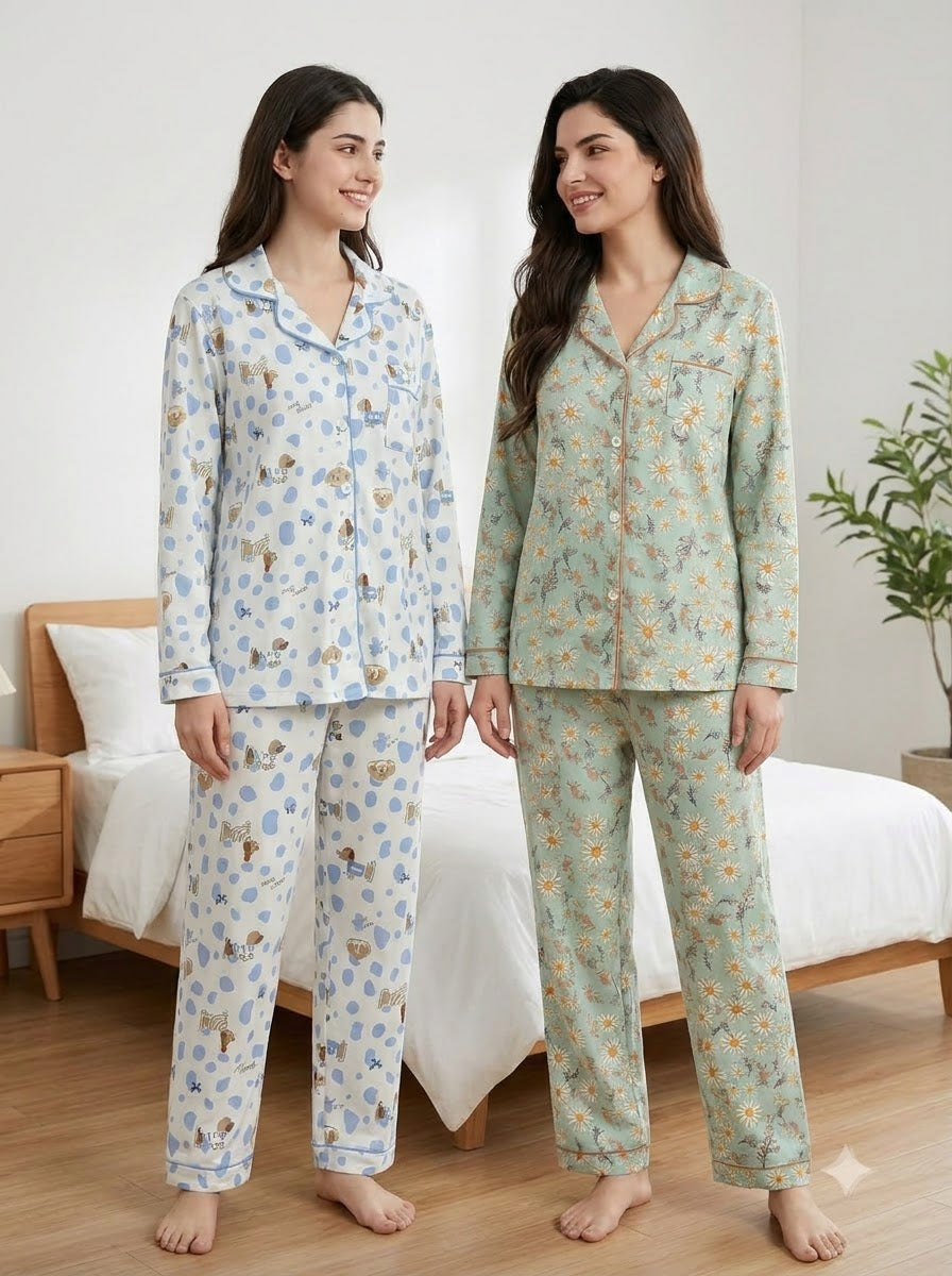Blue Dots & Daisy Bloom Pajama Duo – Pack of 2