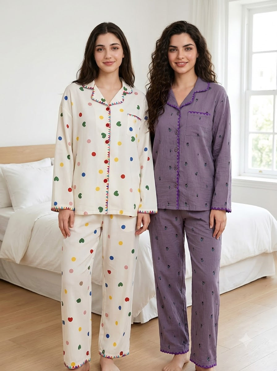Multicolor Hearts & Dots Pajama Duo – Pack of 2