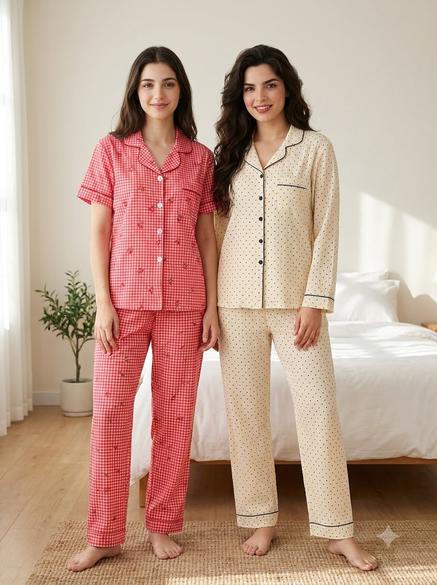 Cherry Gingham & Polka Dot Pajama Duo – Pack of 2