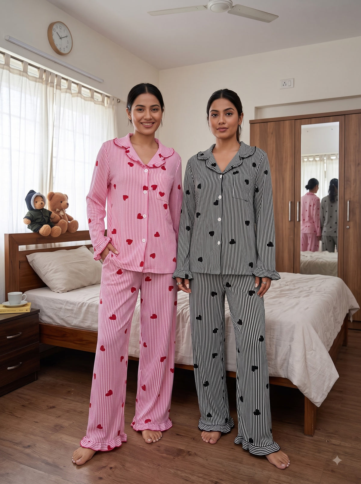 Sweetheart Duo – Striped Heart Pajama Set | Pack of 2