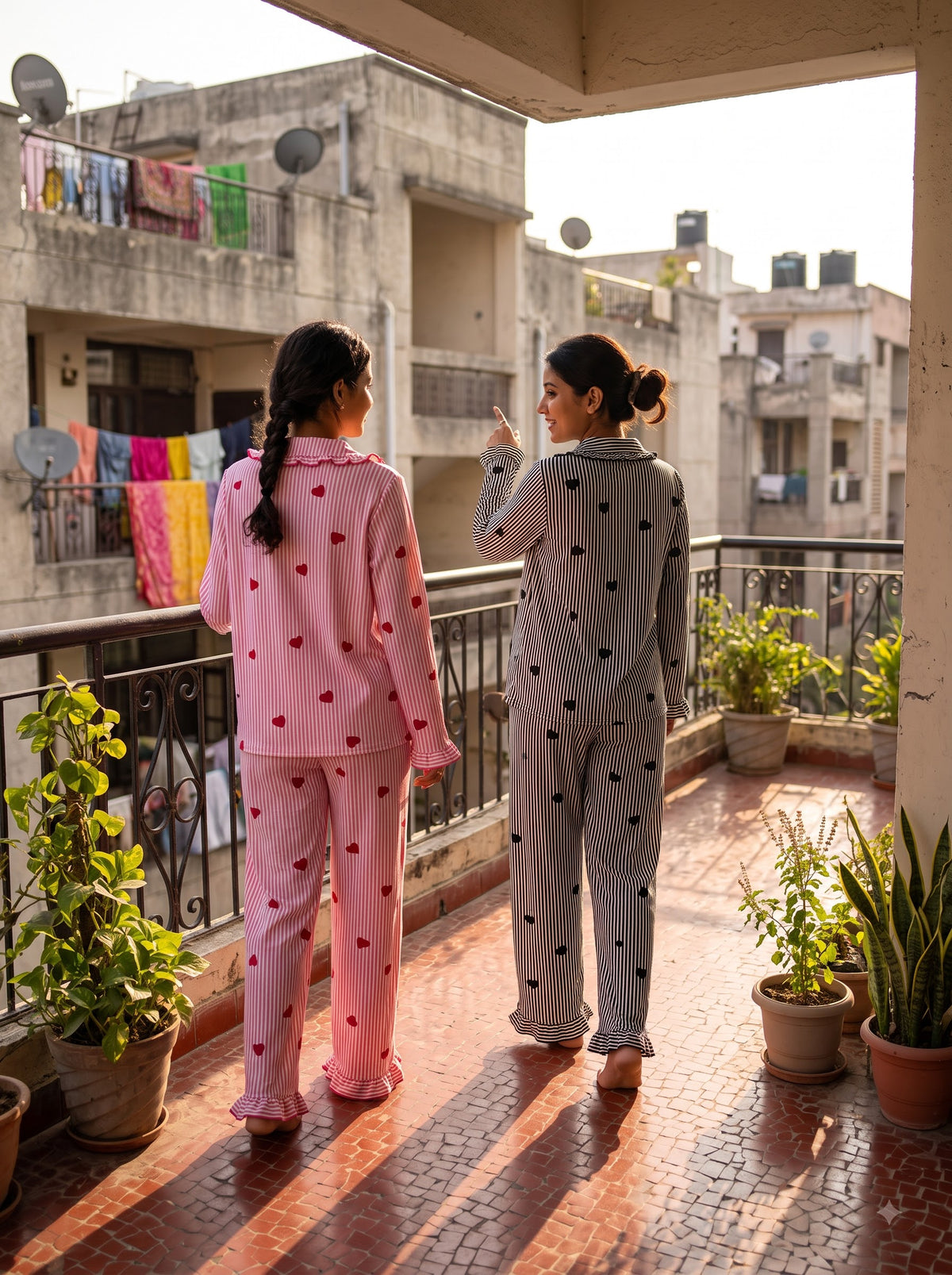 Sweetheart Duo – Striped Heart Pajama Set | Pack of 2