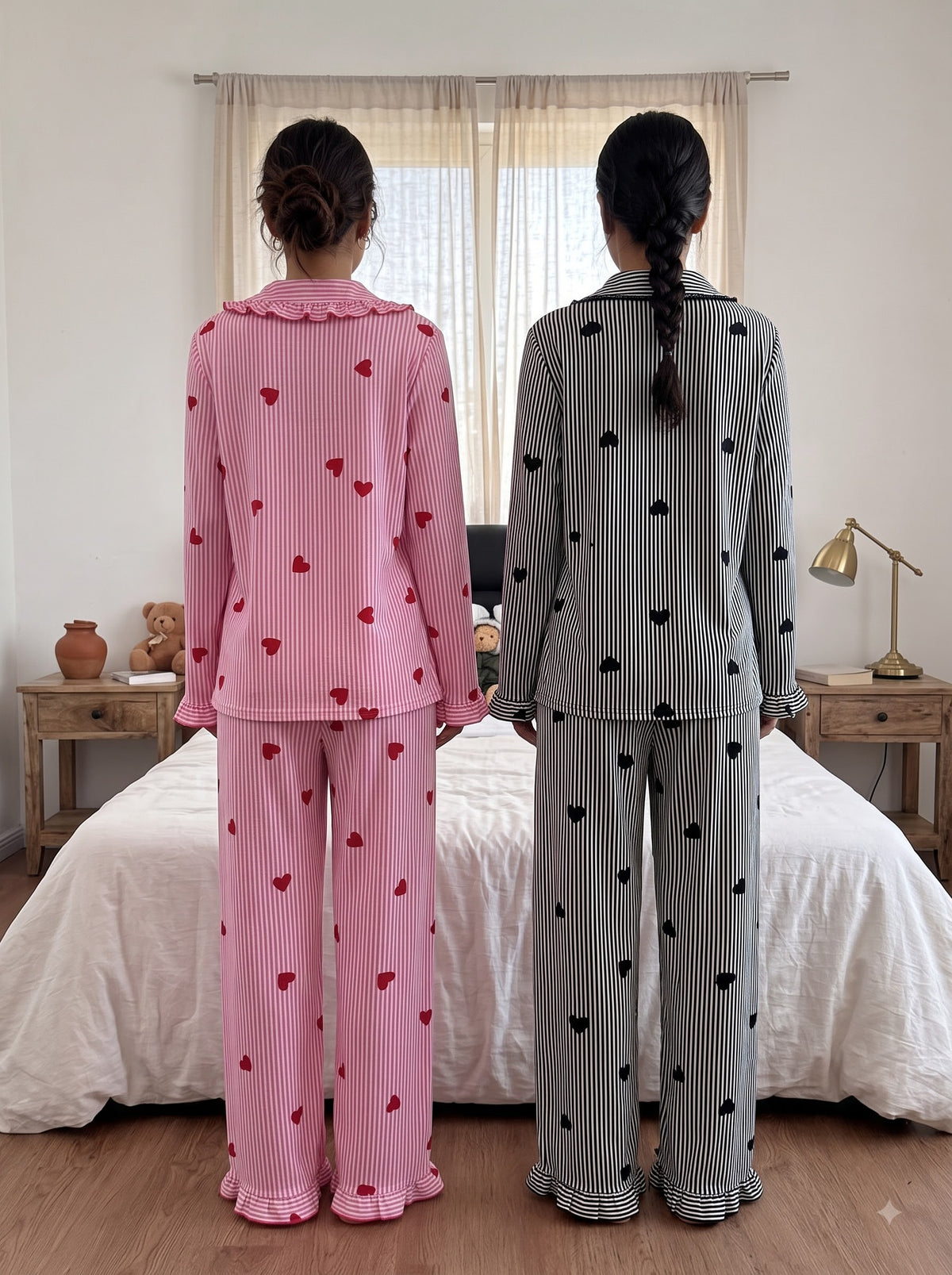 Sweetheart Duo – Striped Heart Pajama Set | Pack of 2