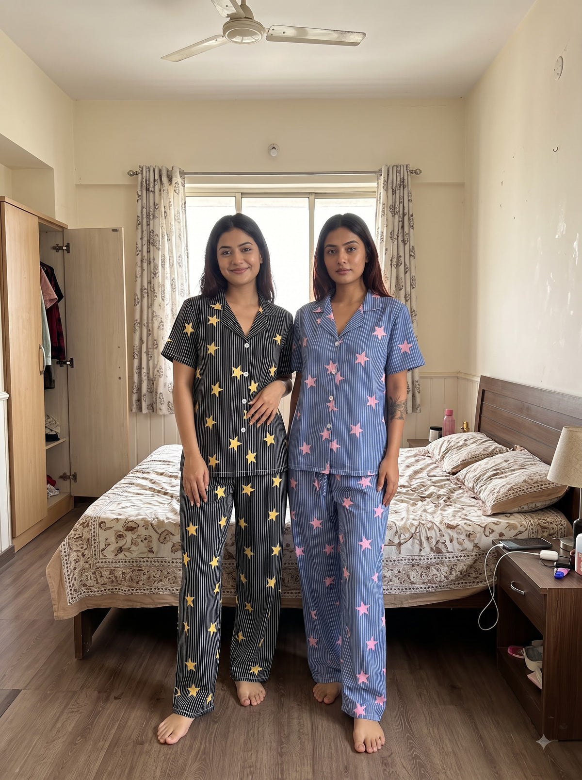 Starlit Dreams Duo – Star Print Pajama Set Combo | Pack of 2