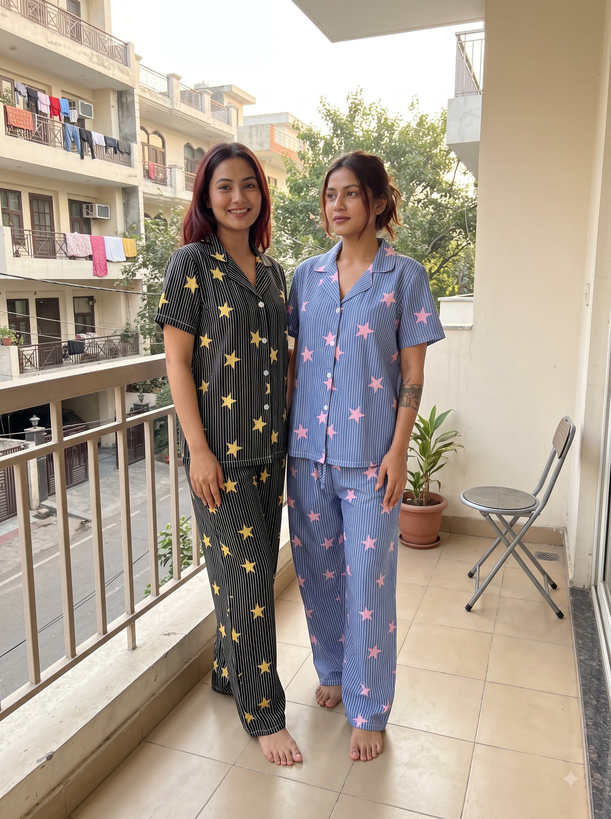 Starlit Dreams Duo – Star Print Pajama Set Combo | Pack of 2
