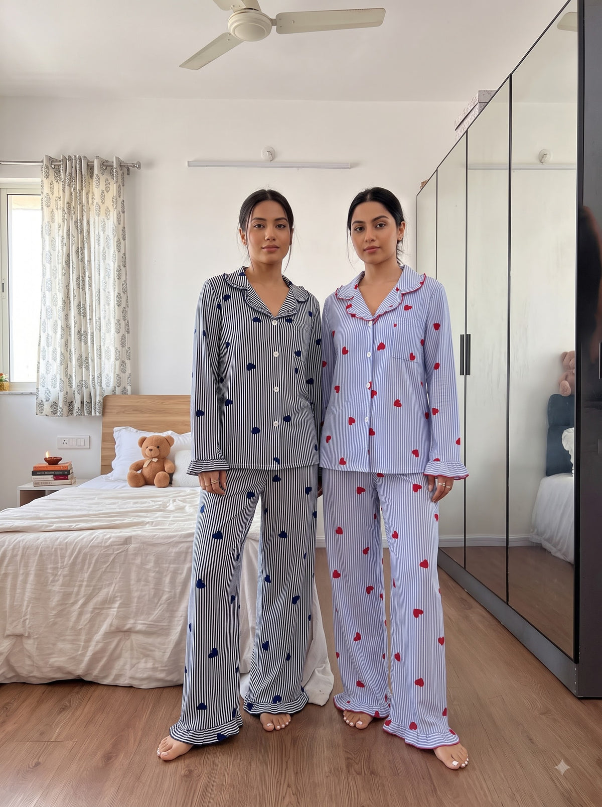 Sweetheart Stripes Duo – 2-Piece Heart Print Pajama Combo