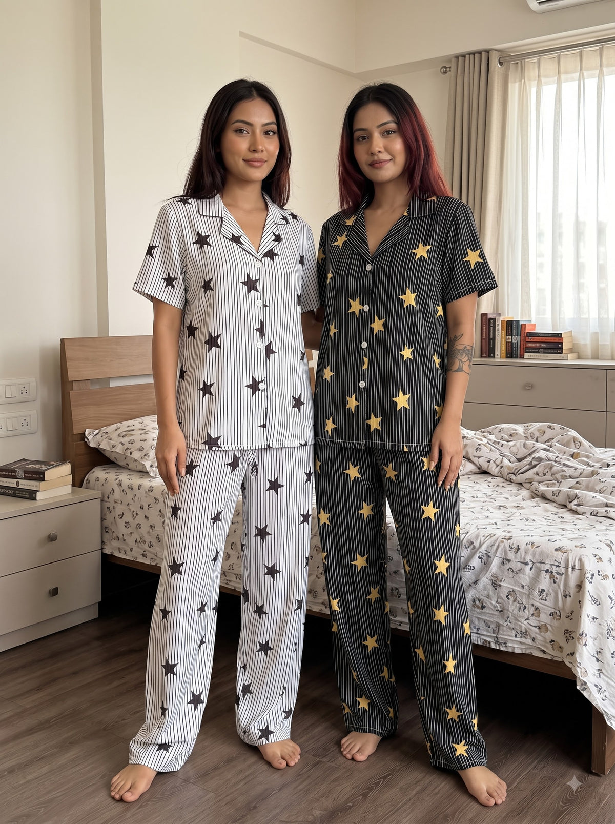 Midnight Stars Duo – Star Print Pajama Set Combo | Pack of 2