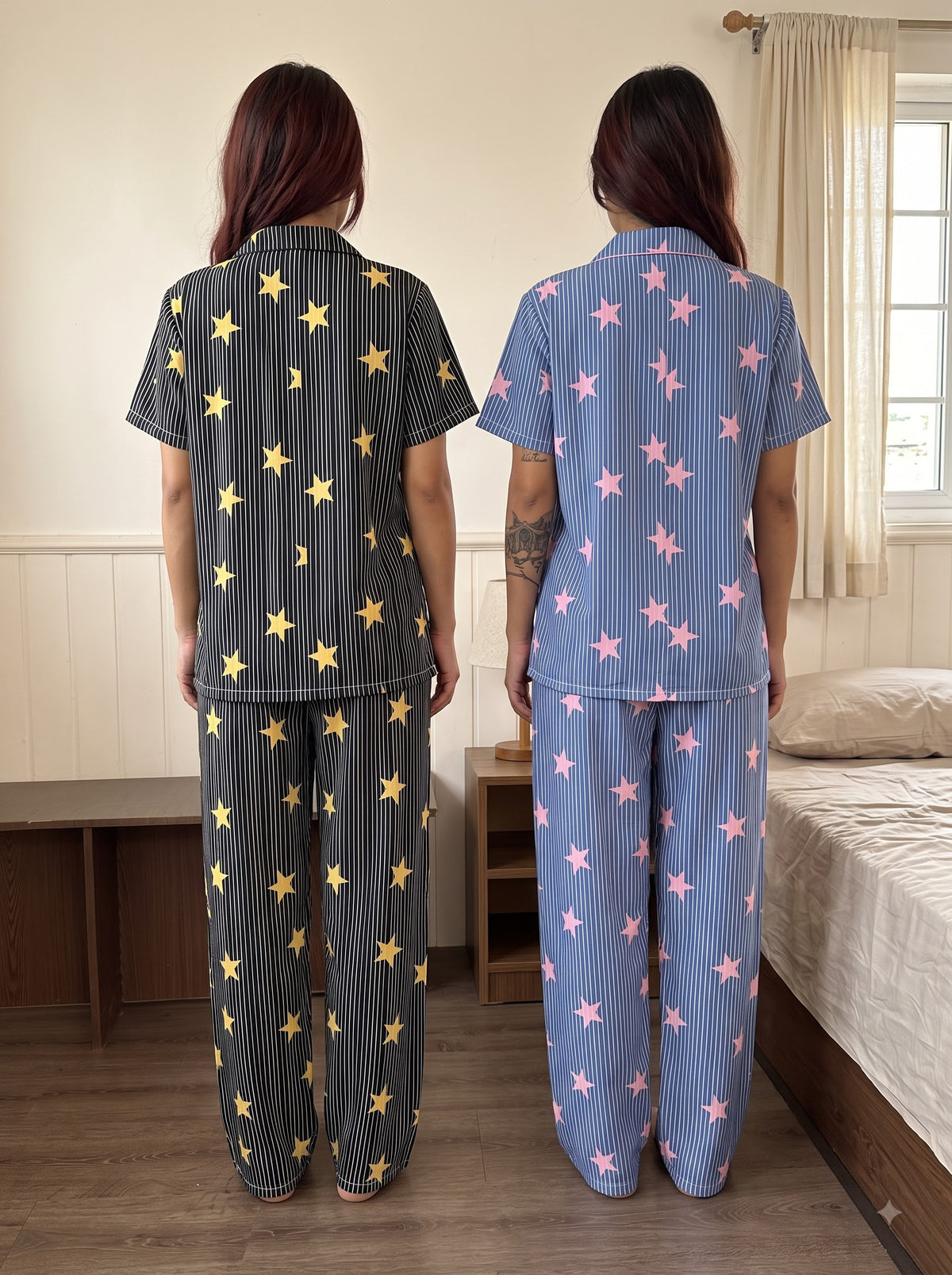 Starlit Dreams Duo – Star Print Pajama Set Combo | Pack of 2