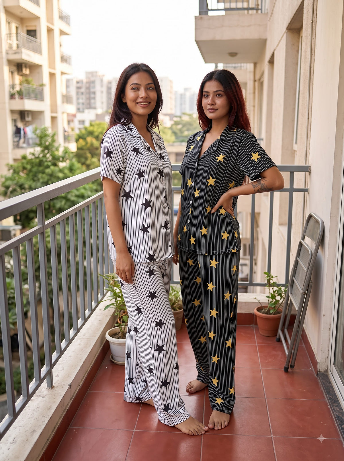 Midnight Stars Duo – Star Print Pajama Set Combo | Pack of 2