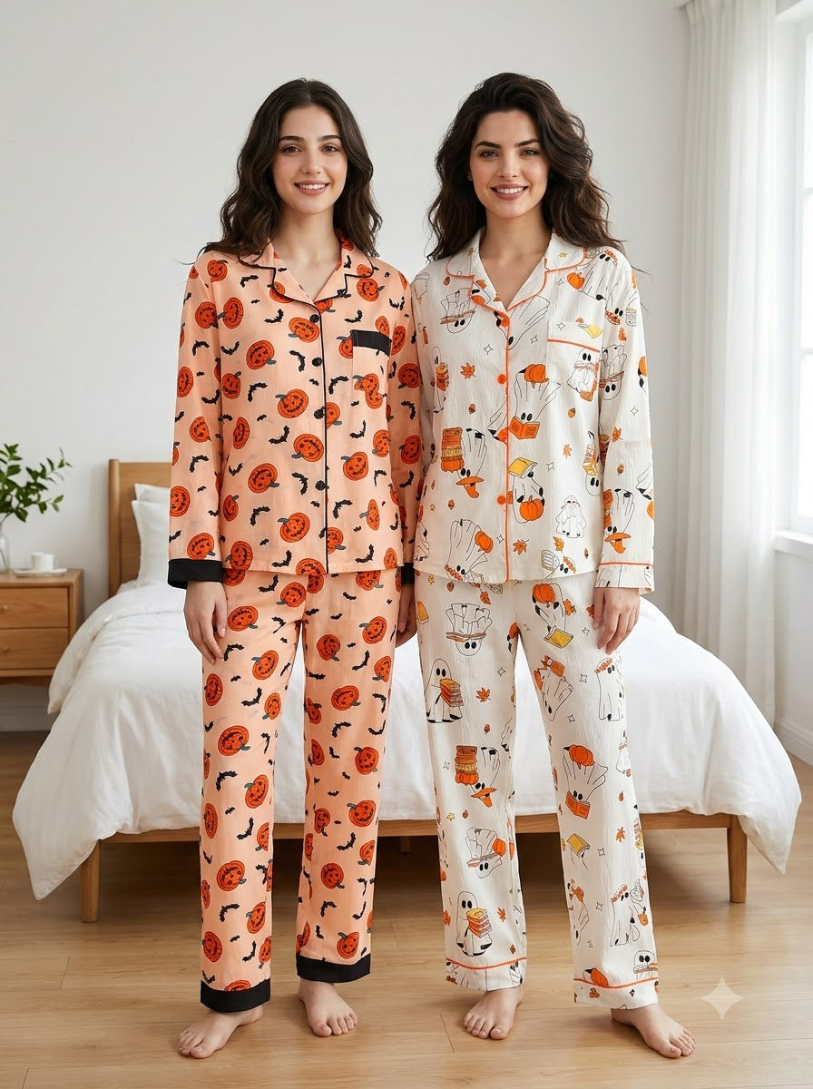 Spooky Pumpkin & Ghost Pajama Duo – Pack of 2