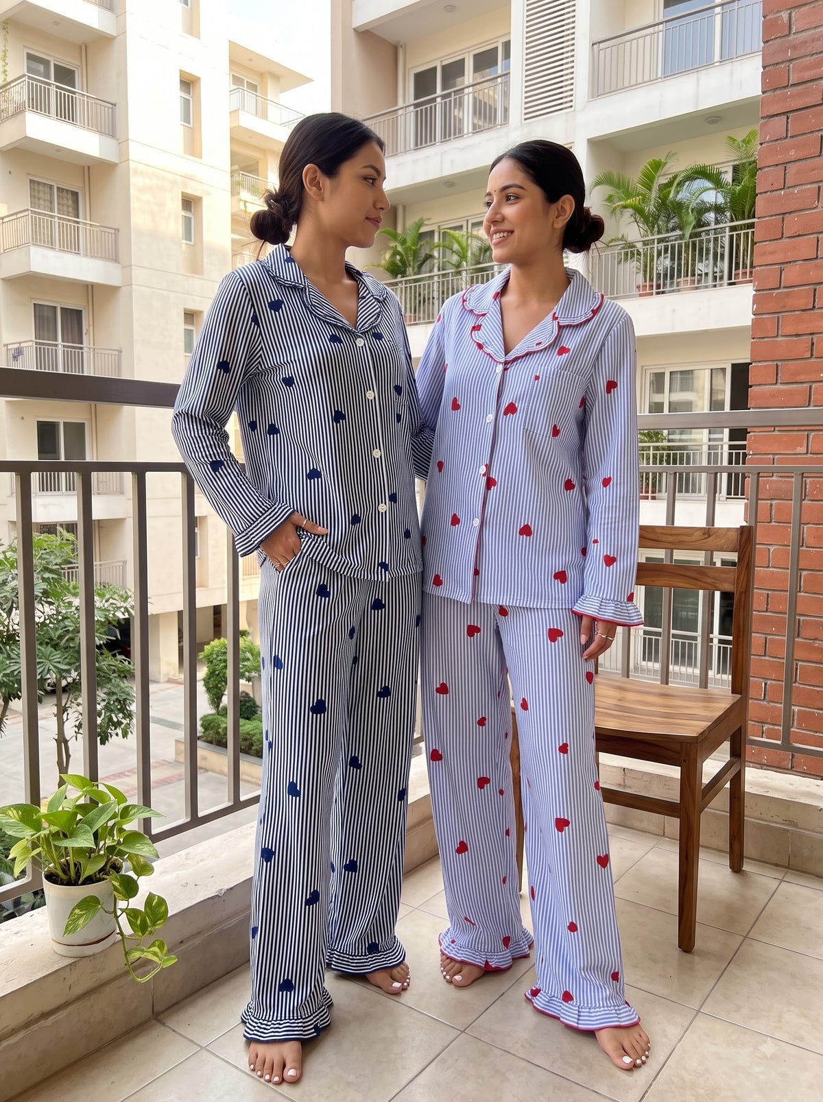 Sweetheart Stripes Duo – 2-Piece Heart Print Pajama Combo