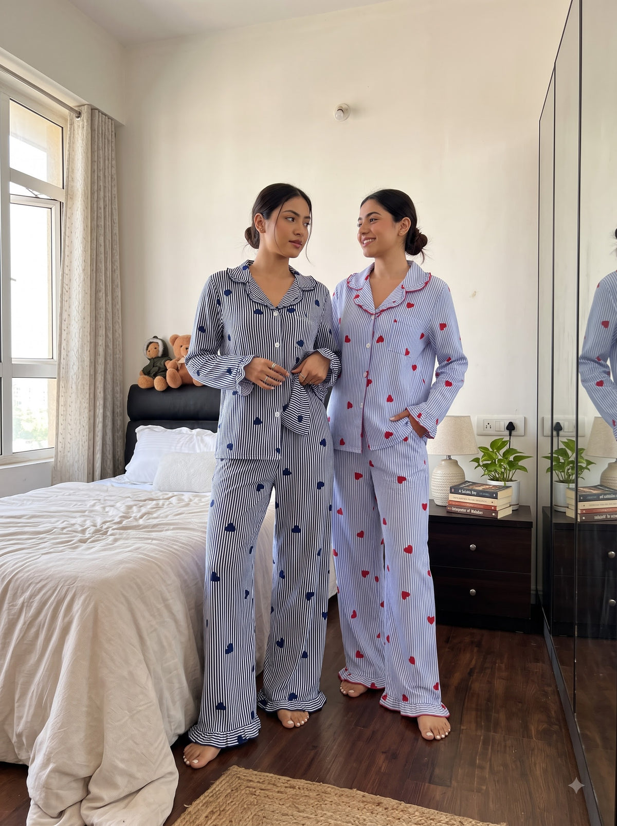 Sweetheart Stripes Duo – 2-Piece Heart Print Pajama Combo