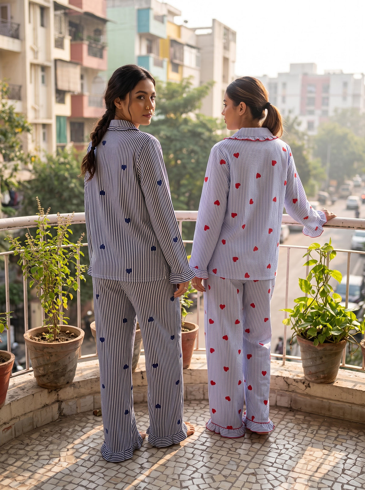 Sweetheart Stripes Duo – 2-Piece Heart Print Pajama Combo