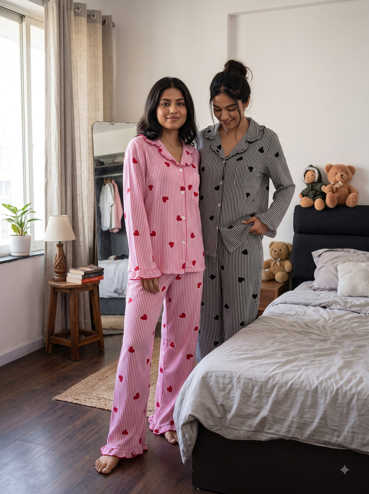 Sweetheart Duo – Striped Heart Pajama Set | Pack of 2