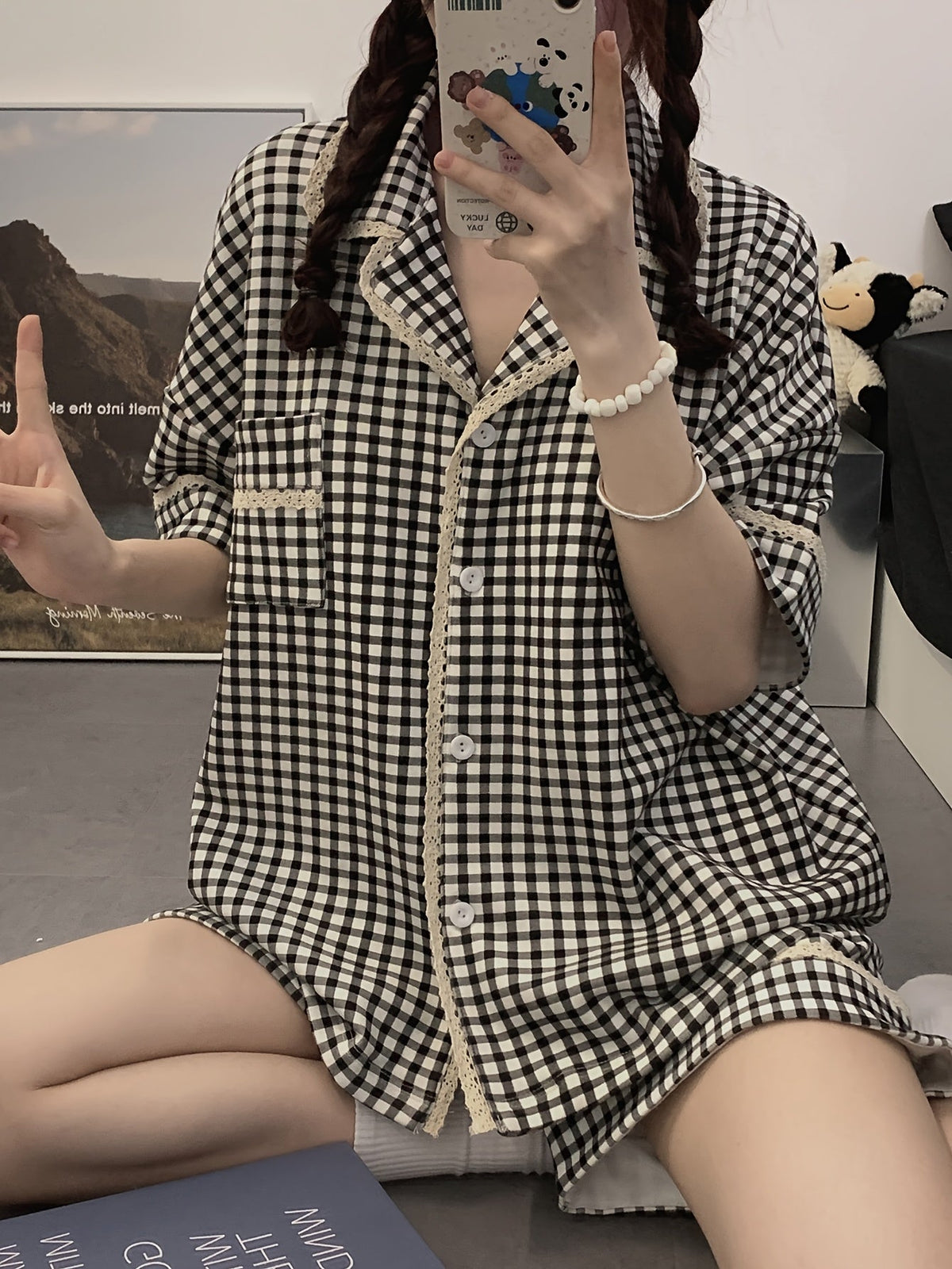 Black & White Gingham Pajama Set