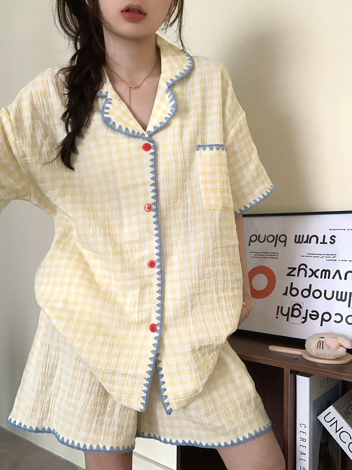 Sunny Gingham Ruffle Pajama Set