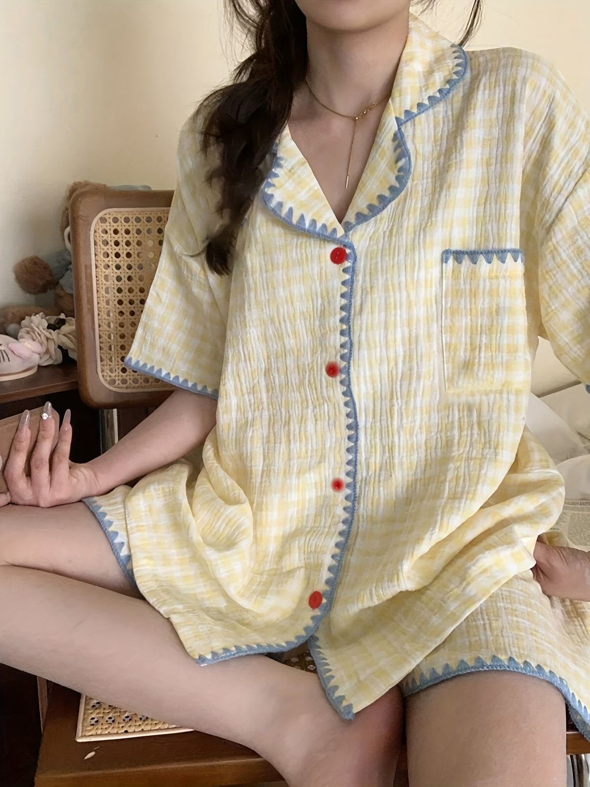 Sunny Gingham Ruffle Pajama Set