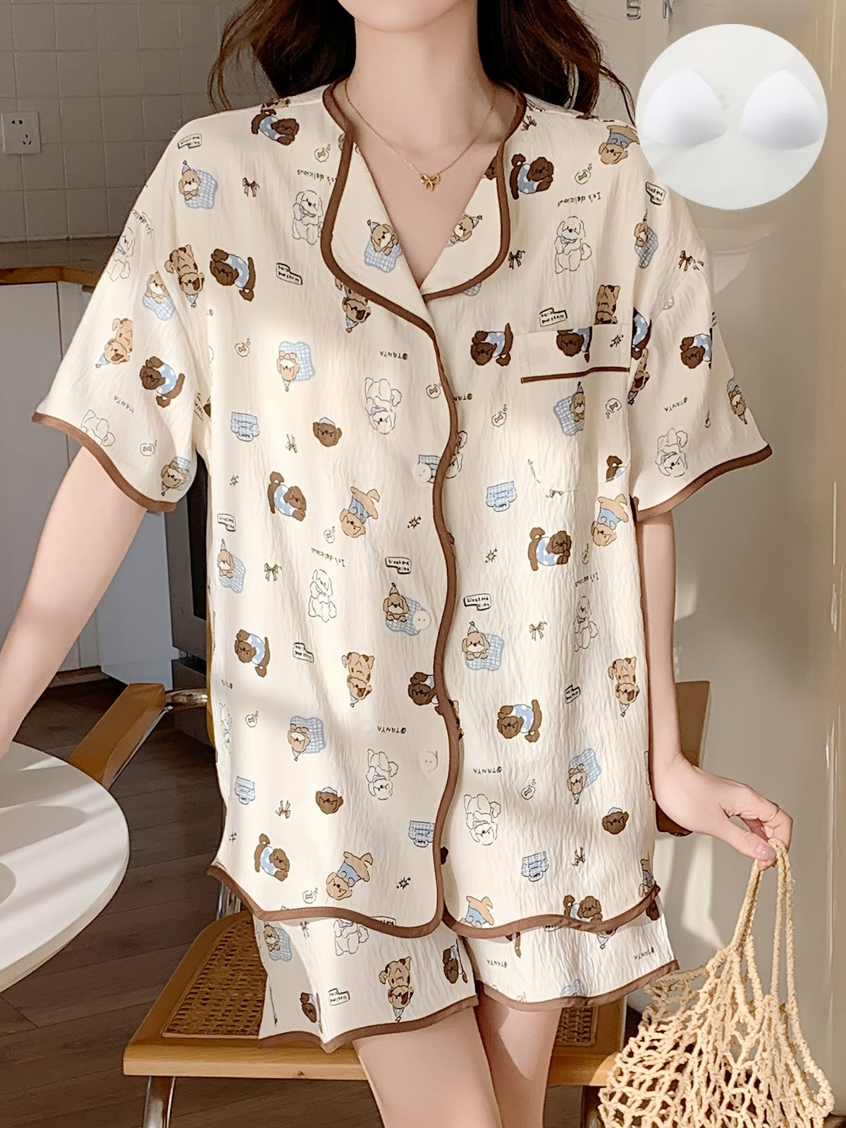 Cute Bear Print Pajama Set