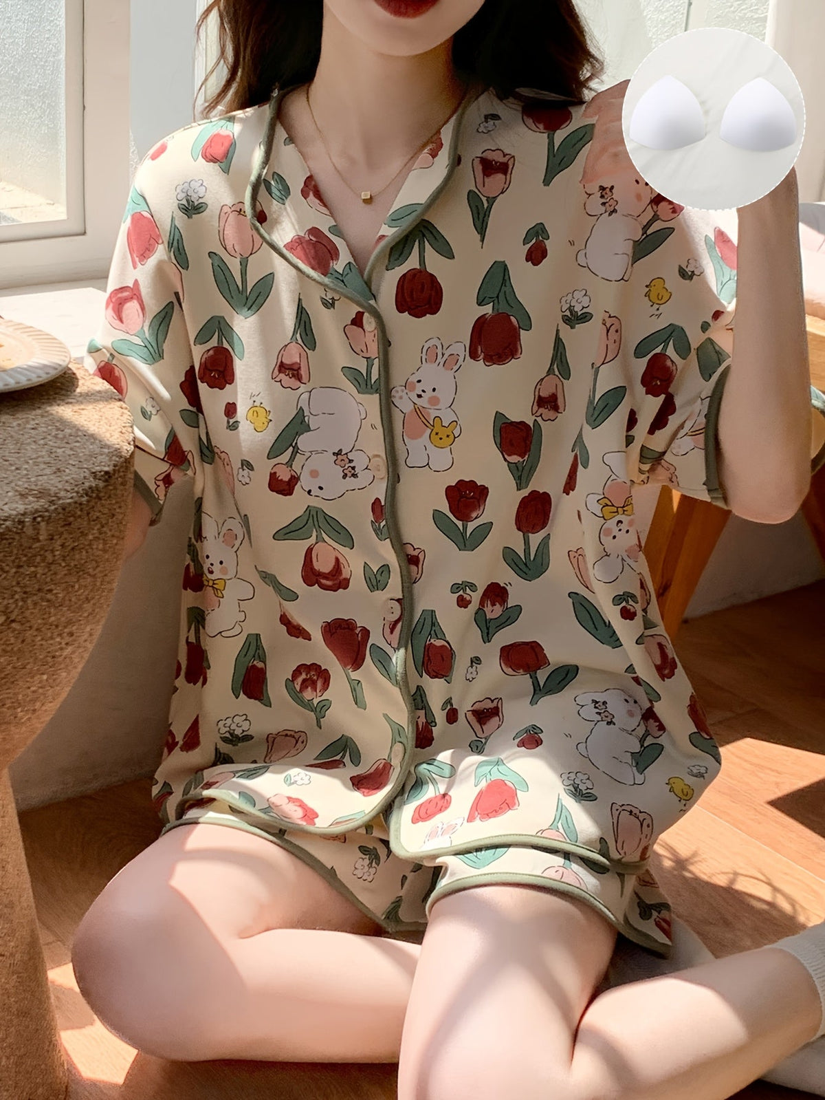 Floral Bunny Print Pajama Set