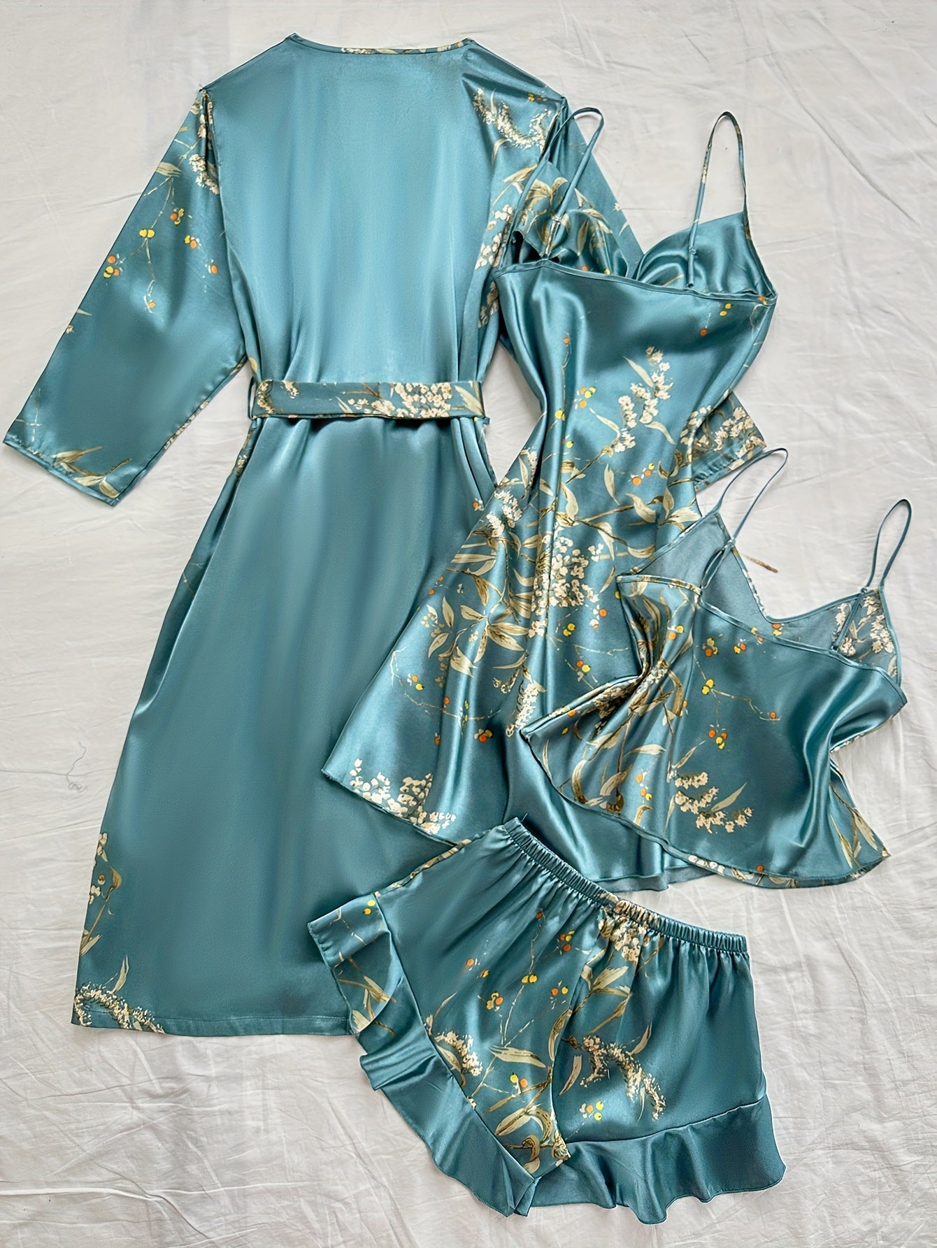 Luxury Floral Satin 4-Piece Nightwear Set