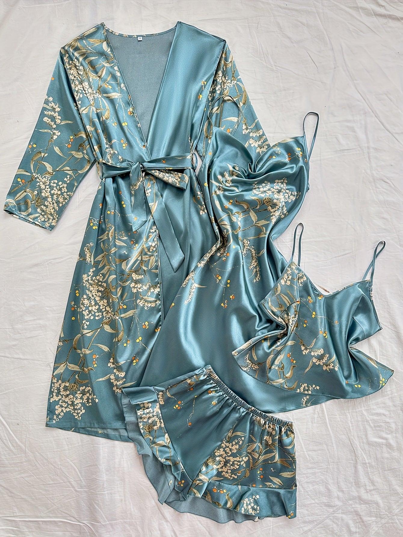 Luxury Floral Satin 4-Piece Nightwear Set