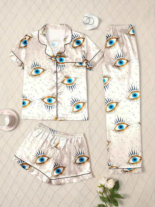 Mystic Eye Printed Nightwear Set (3-Piece Combo)