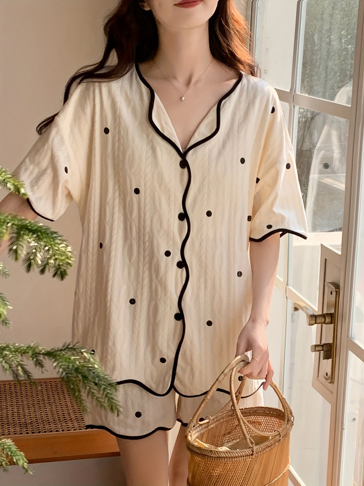 Ivory Polka Dot Pajama Set