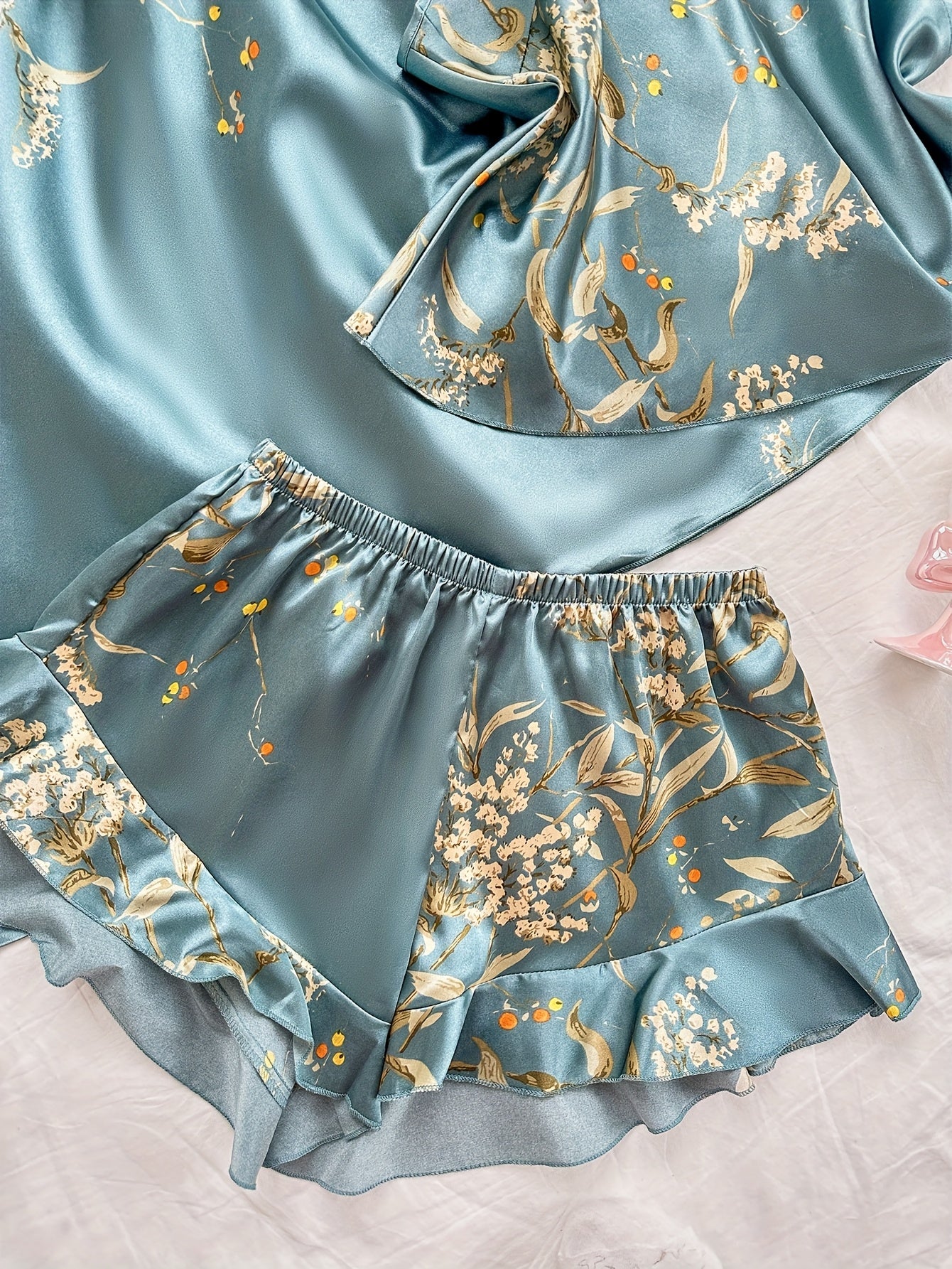 Luxury Floral Satin 4-Piece Nightwear Set