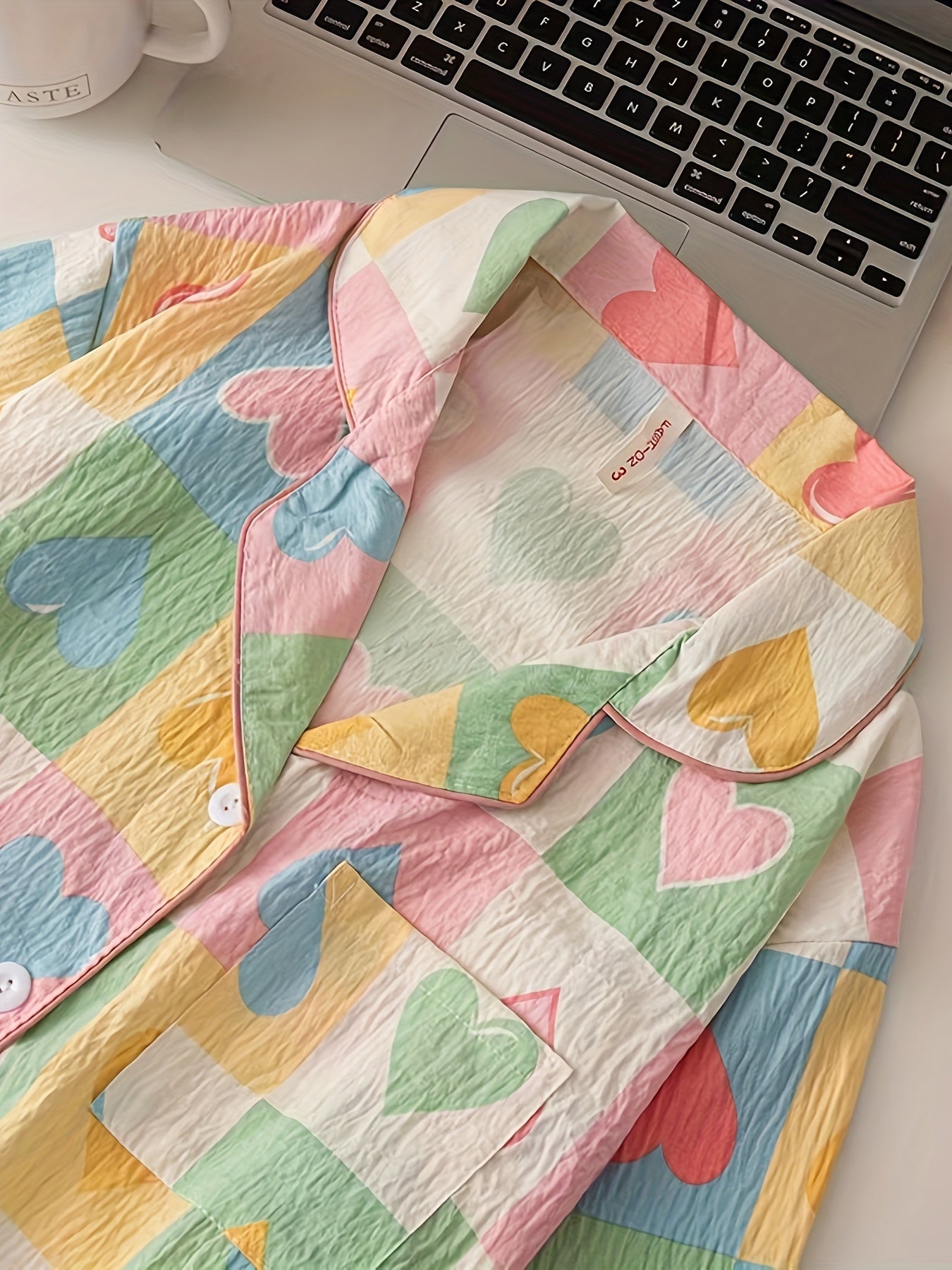 Pastel Heart Print Pajama Set – Button Shirt & Pants