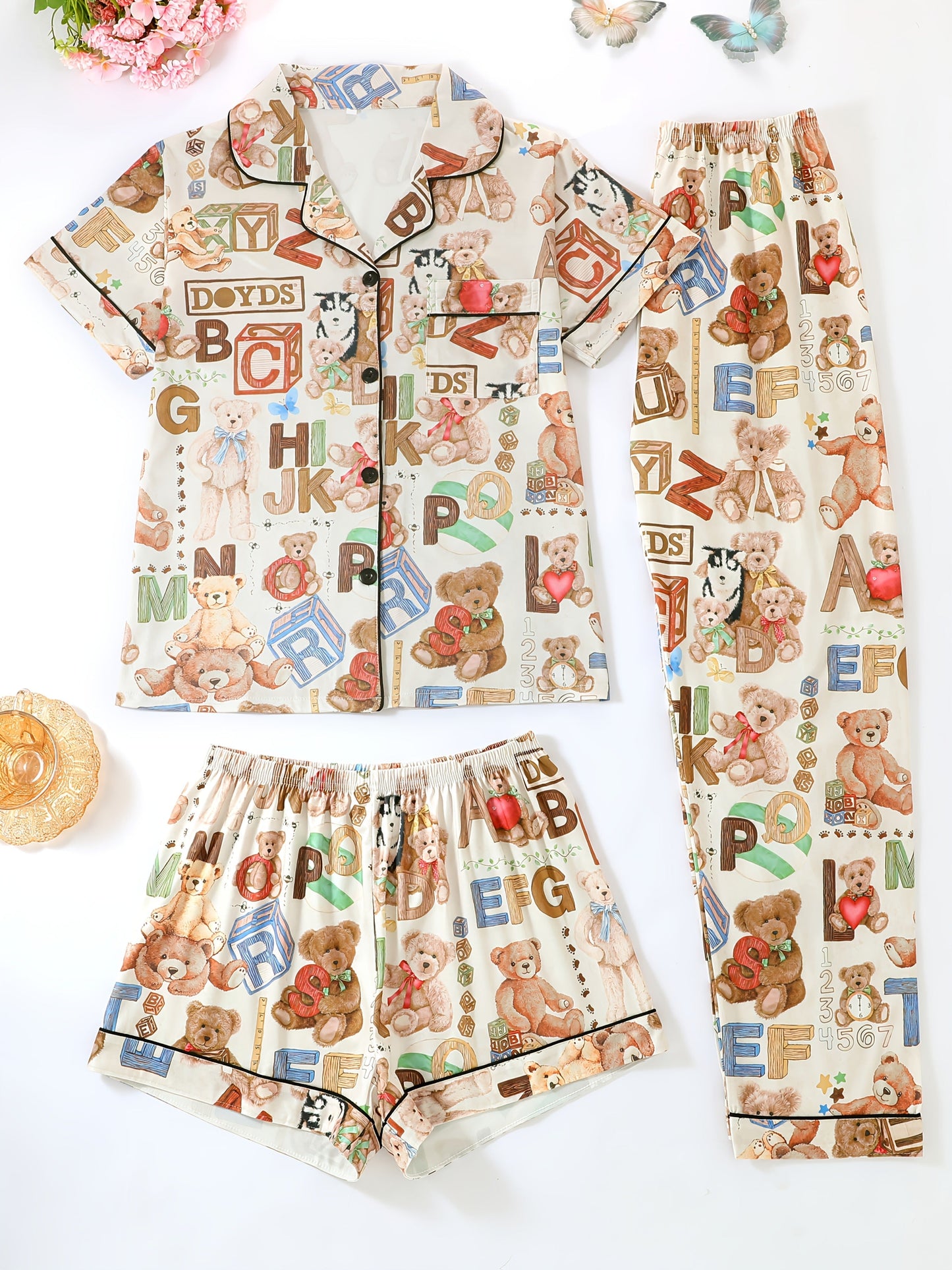 Teddy Alphabet Fun Nightwear Set (3-Piece Combo)